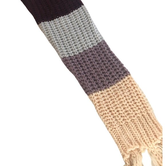 Destructed Sweater Womens  Medium Fringe Chunky Knit Striped Colorblock V-Neck - Picture 10 of 13